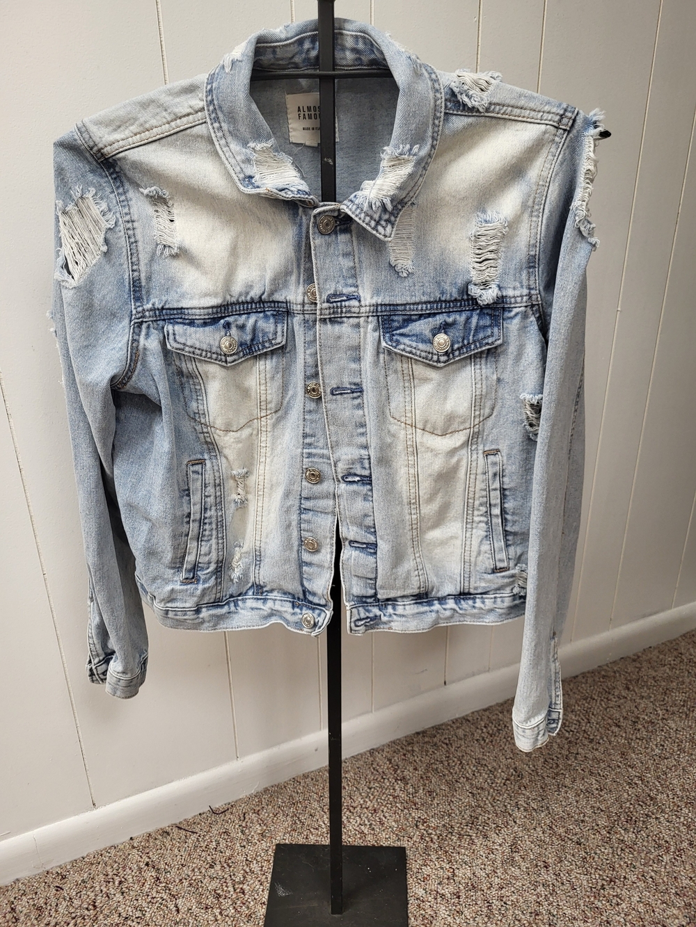 Distressed Light Wash Denim Jacket - Women, XL